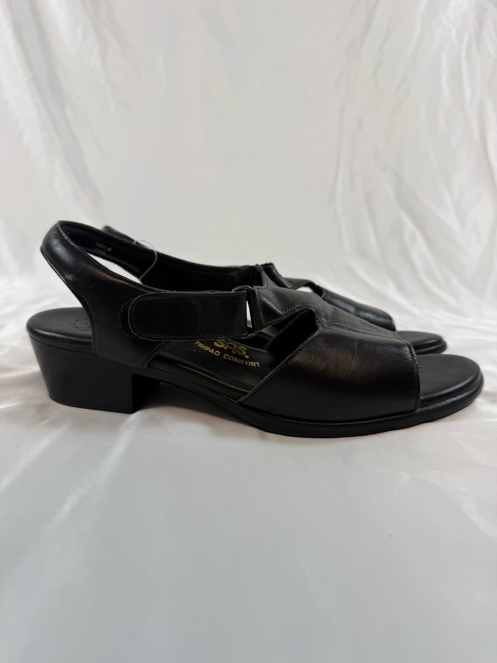 SAS Black Leather Comfort Sandals Slingback Adjustable Women Size 9 - Picture 5 of 11